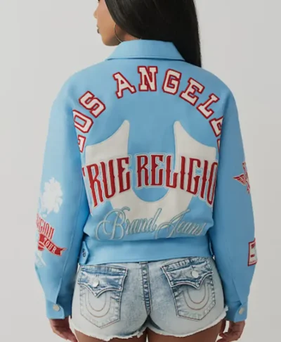 Branded Varsity Blue Leather Jacket