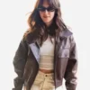 Daisy Edgar-Jones Roissy Airport Paris Leather Jacket