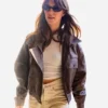 Daisy Edgar-Jones Roissy Airport Paris Leather Jacket