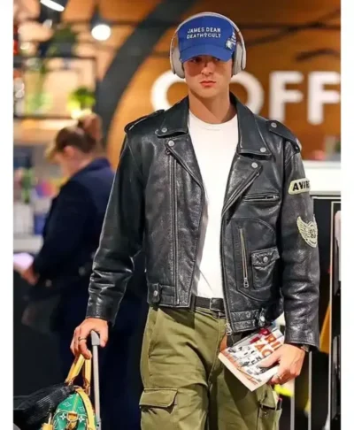 Jacob Elordi Avirex Black Leather Jacket