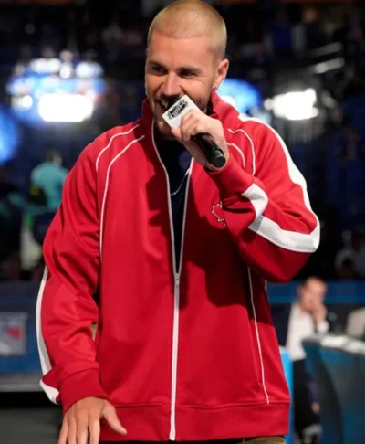 Justin Bieber NHL Draft Maple Leafs Red Jacket
