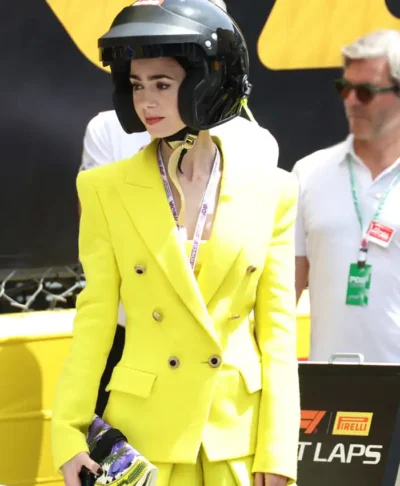 Lily Collins Monaco GP 2026 Yellow Blazer