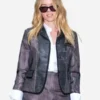 Milly Alcock NYC Today 2026 Striped Leather Blazer
