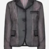 Milly Alcock NYC Today 2026 Striped Leather Blazer
