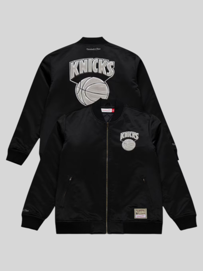 Mitchell & Ness Knicks Black Chrome Satin Bomber Jacket