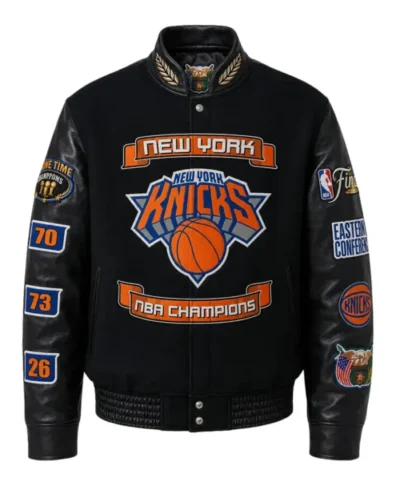 NY Knicks 2026 Champions Black Wool & Leather Varsity Jacket