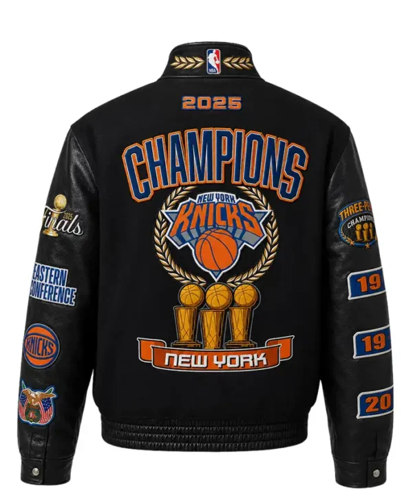 NY Knicks 2026 Champions Black Wool & Leather Varsity Jacket