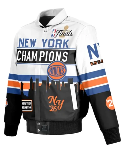 NY Knicks JH Design NBA Champions White Leather Jacket