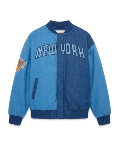 New York Knicks Terez Blue Denim Bomber Jacket