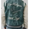 Retro Denim Print Varsity Jacket