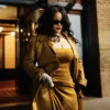 Rihanna Tribeca Mustard Leather Coat