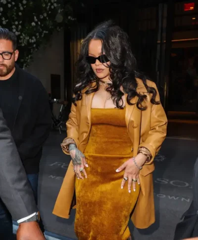 Rihanna Tribeca Mustard Leather Coat