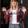 Suki Waterhouse Notting Hill 2026 Burgundy Leather Jacket
