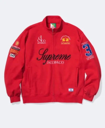 Supreme La Martina Blue Zip-Up Red Sweatshirt
