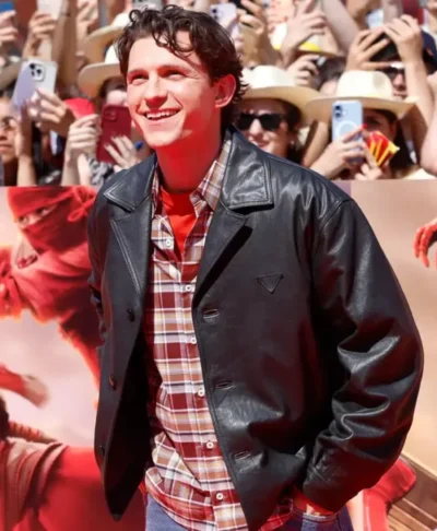Tom Holland Spider-Man New Day Premier Black Leather Jacket