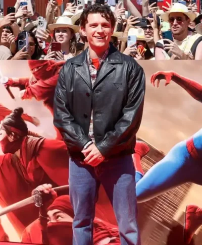 Tom Holland Spider-Man New Day Premier Black Leather Jacket