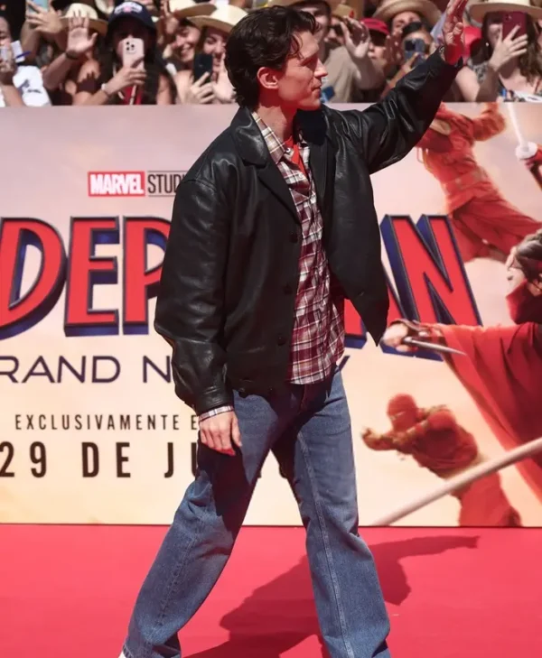 Tom Holland Spider-Man New Day Premier Black Leather Jacket