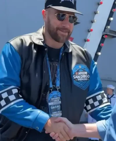 Travis Kelce NASCAR San Diego Blue Leather Jacket