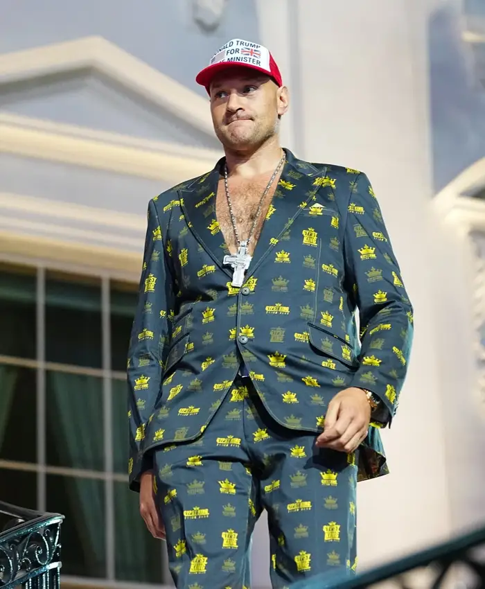 Tyson Fury UFC Freedom 250 Yellow Crown Navy Suit