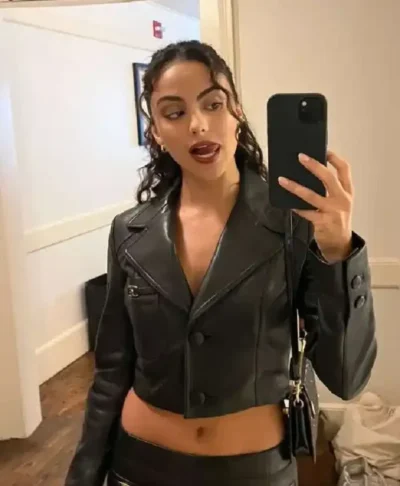 buy now Camila Mendes 2026 Cropped Leather Jacket