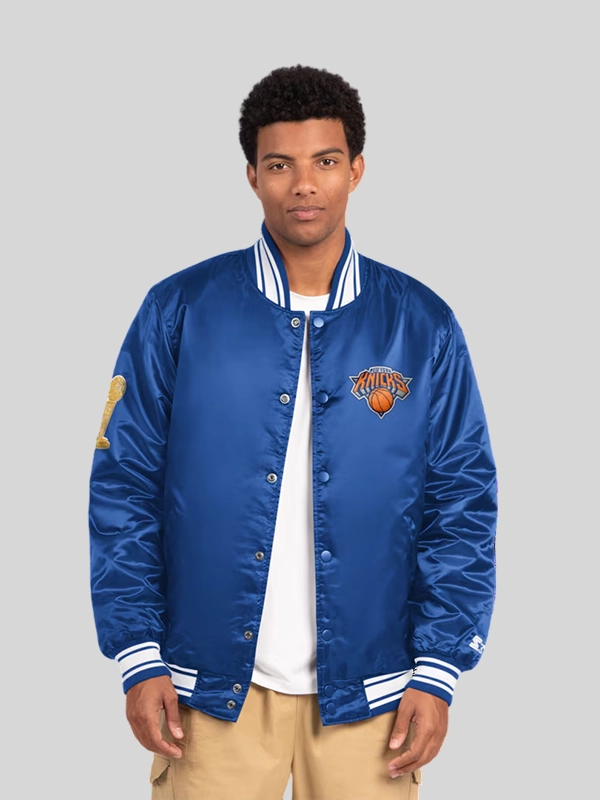 buy now New York Knicks Starter 2026 NBA Finals Champions Satin Varsity Jacket