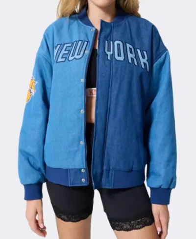 buy now New York Knicks Terez Blue Denim Bomber Jacket