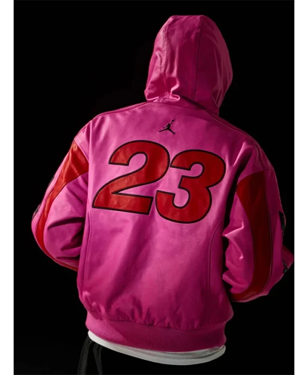 buy now Supreme X Jordan 2026 Pink Hooded Leather Jacket