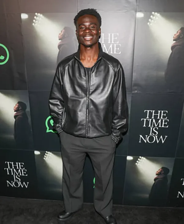 order now Bukayo Saka The Time Is Now Primer Black Leather Jacket