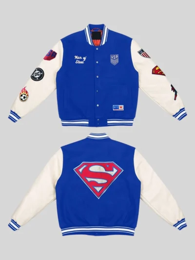 order now US Soccer x DC Superman Blue Varsity Jacket