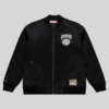 shop now Mitchell & Ness Knicks Black Chrome Satin Bomber Jacket