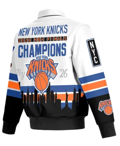 shop now NY Knicks JH Design NBA Champions White Leather Jacket