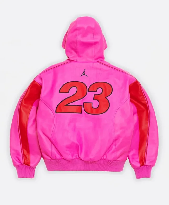 shop now Supreme X Jordan 2026 Pink Hooded Leather Jacket