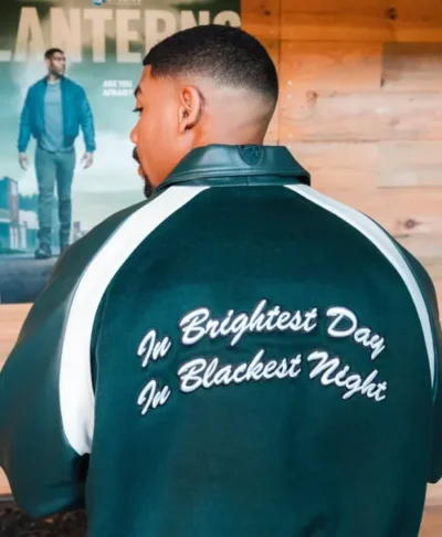 Aaron Pierre Custom Green Leather Varsity Jacket