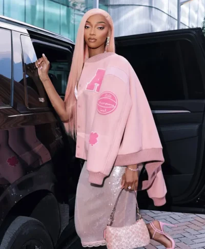 Angel Reese Custom Coach Pink Varsity Jacket