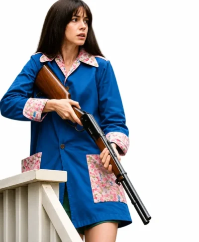 Anne Hathaway Blue Floral Coat