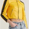 Balenciaga Yellow Cropped Leather Jacket