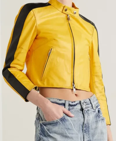 Balenciaga Yellow Cropped Leather Jacket