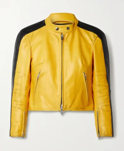 Balenciaga Yellow Cropped Leather Jacket