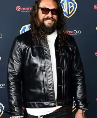 CinemaCon Jason Momoa Black Leather Jacket