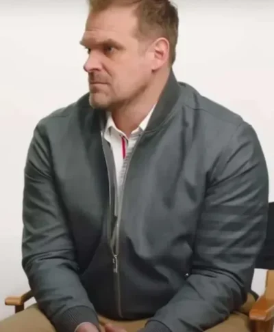 David Harbour Stranger Things S04 Grey Bomber Jacket