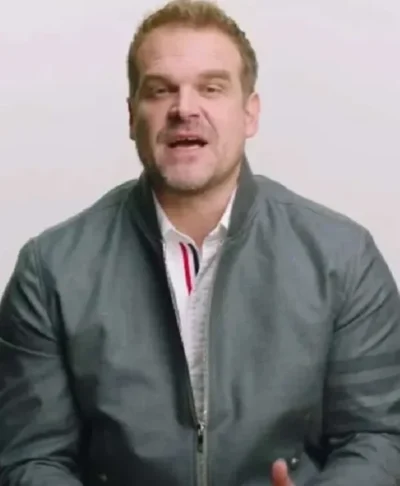 David Harbour Stranger Things S04 Grey Bomber Jacket