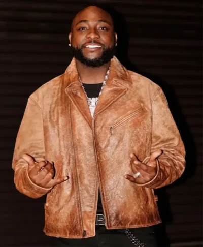 Davido Brown Distressed Leather Jacket
