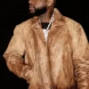 Davido Brown Distressed Leather Jacket