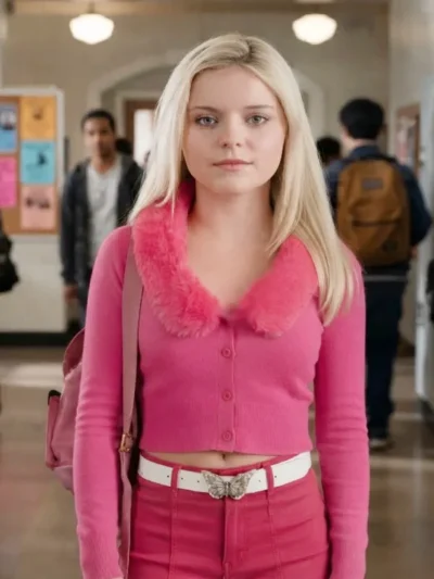 Elle 2026 Lexi Minetree Pink Fur Collar Cardigan
