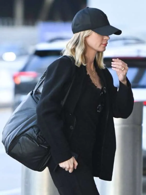 Emily Blunt NYC Airport Black Jacket