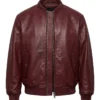 Fola Burgundy Leather Bomber Jacket