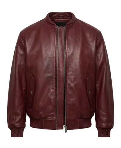 Fola Burgundy Leather Bomber Jacket