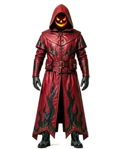 Gothic Red Leather Halloween Duster Coat