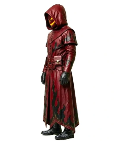 Gothic Red Leather Halloween Duster Coat