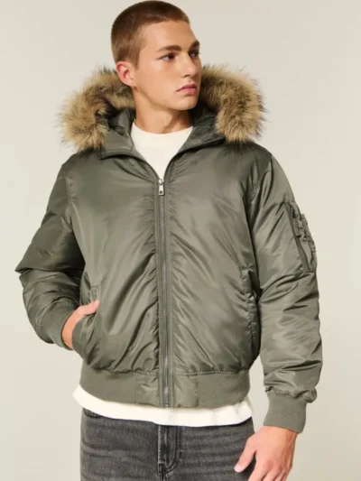 Hollister Faux Fur Hooded Bomber Jacket